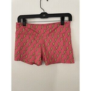 IAB MFG Woman Pink & Yellow Lightning Bolt Spandex Workout Shorts Size Medium